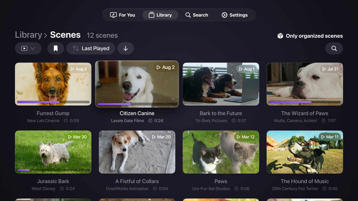 Screenshot of the scenes tab of Mirage