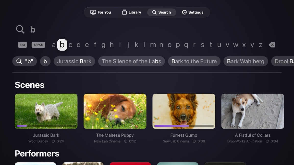 Screenshot of the search tab