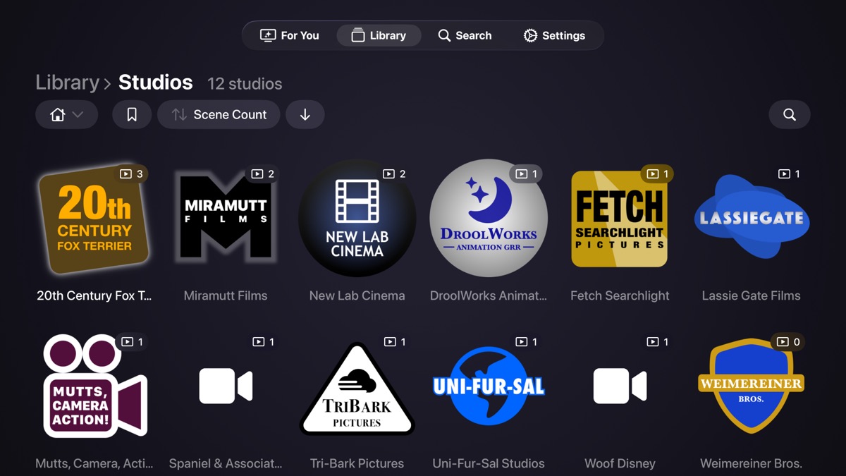 Screenshot of the studios view